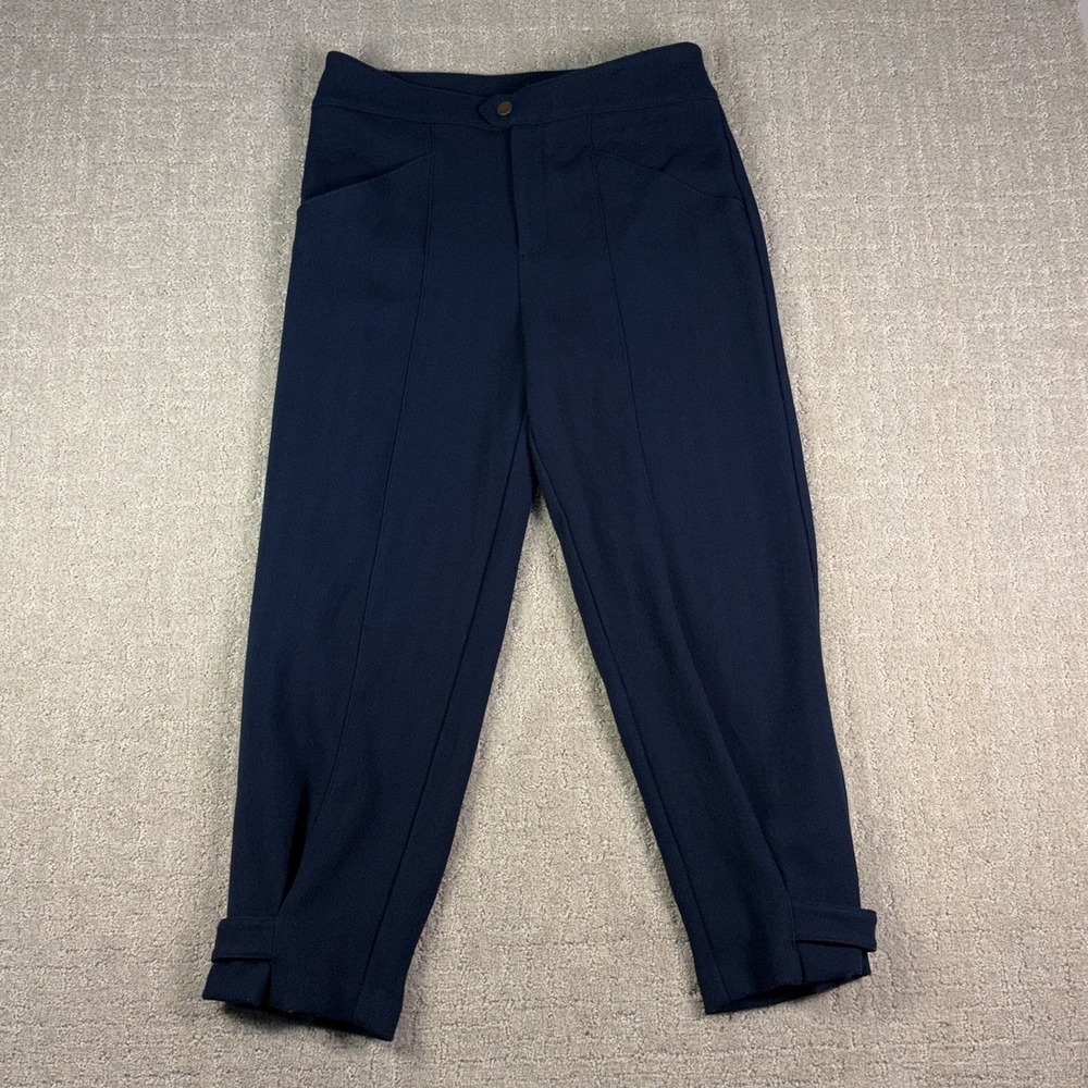 Anthropologie Maeve Magda Tapered Trouser Navy Blue Sz 8 Banded Ankle Minimalist